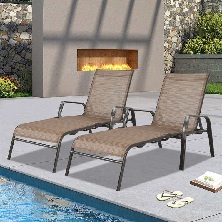 Outdoor steel online sling chaise lounge